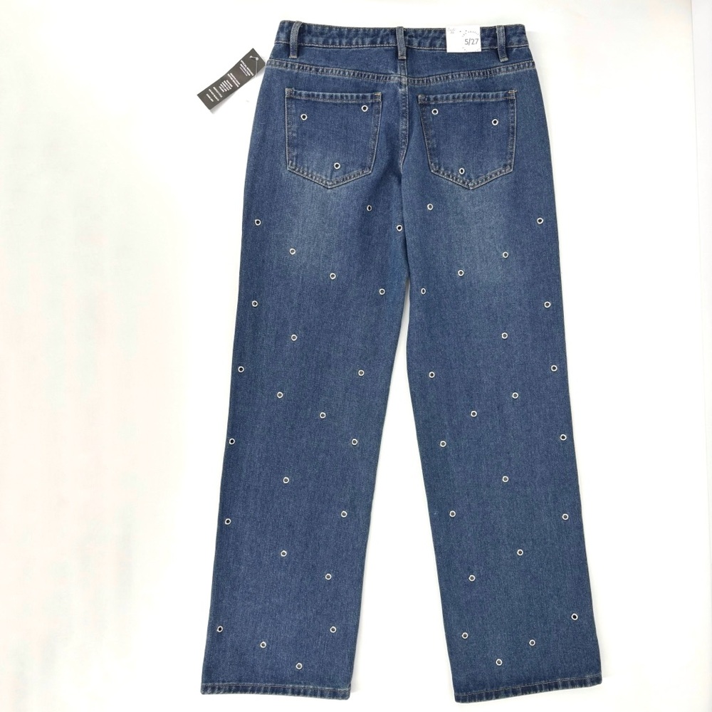 Cali 1850 NWT Faded Blue Straight Leg Mid Rise Grommeted Front Jeans, 5/27 - Picture 8 of 16